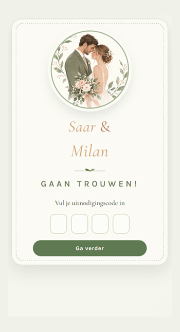 Mobiele weergave van een voorbeeld-trouwwebsite